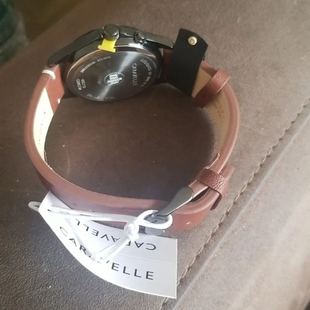 NWT Caravelle by Bulova Men's Brown Leather Strap Watch